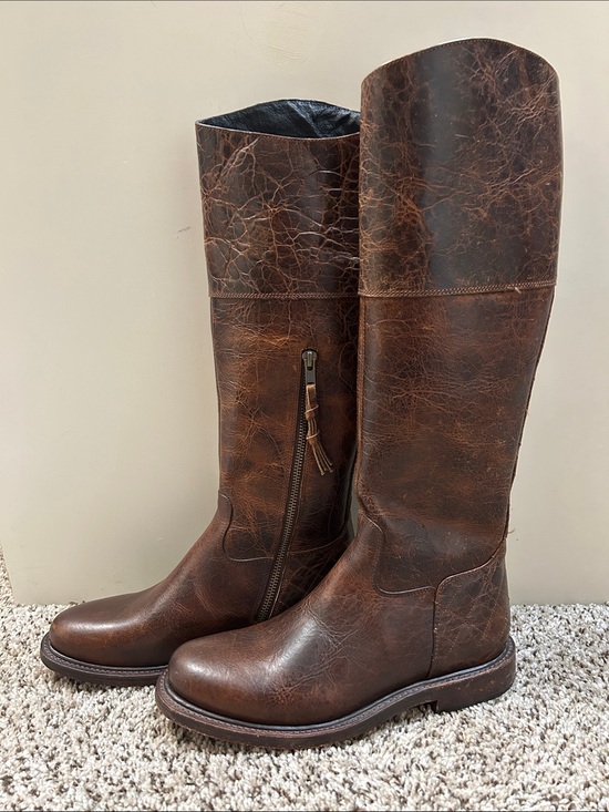 Lucchese Shoes - Lucchese Distressed Brown Leather Tall Zip Riding Boots